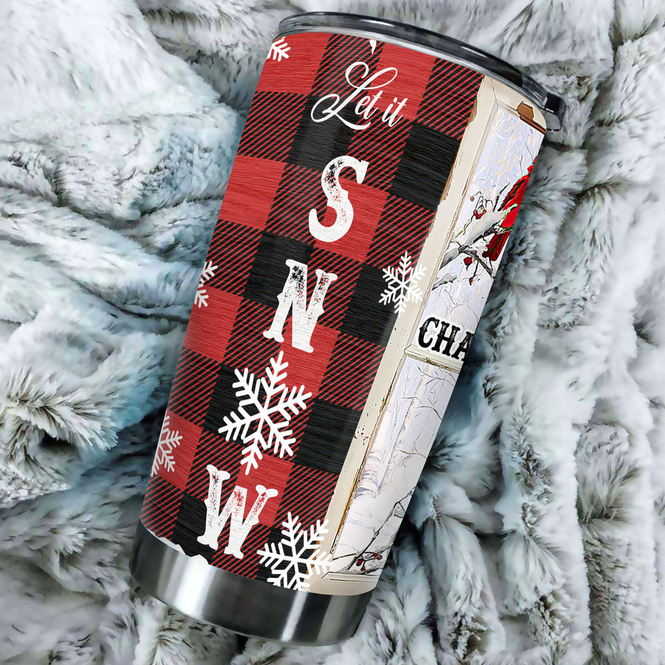 Camellia Personalized Christmas Let It Snow Baby It's Cold Stainless Steel Tumbler - Customized Double-Walled Insulation Travel Thermal Cup With Lid