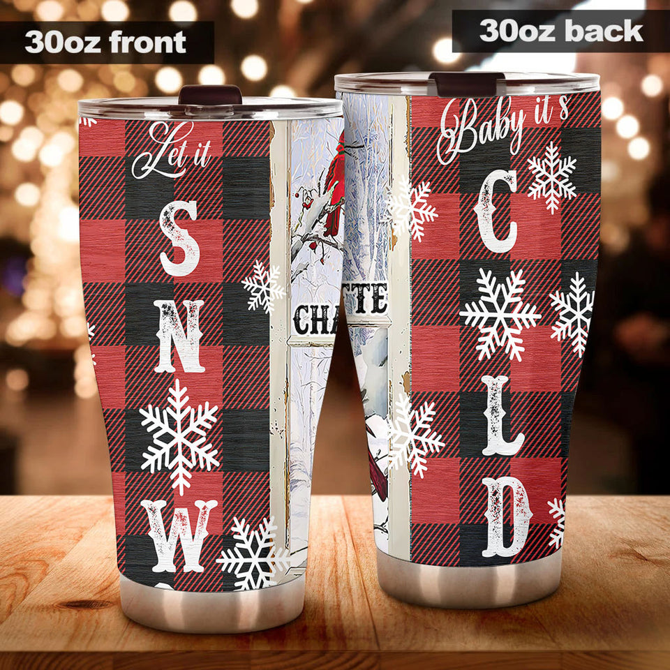 Camellia Personalized Christmas Let It Snow Baby It's Cold Stainless Steel Tumbler - Customized Double-Walled Insulation Travel Thermal Cup With Lid