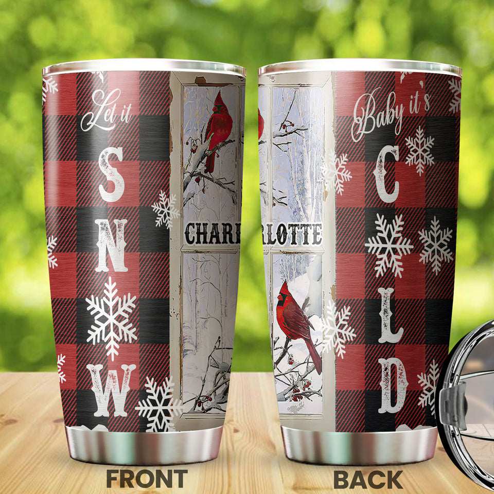 Camellia Personalized Christmas Let It Snow Baby It's Cold Stainless Steel Tumbler - Customized Double-Walled Insulation Travel Thermal Cup With Lid