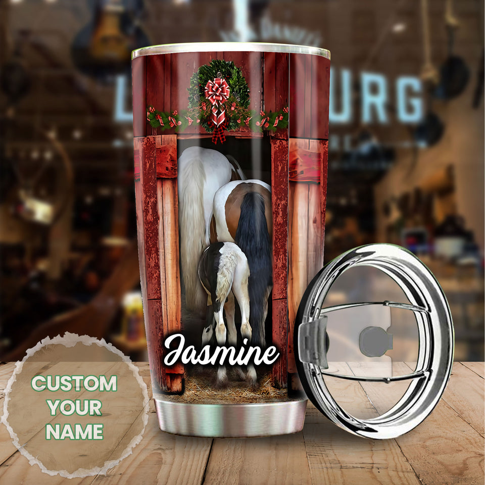 Camellia Personalized Horse Christmas Stainless Steel Tumbler - Double-Walled Insulation Vacumm Flask - Gift For Horse Lovers, Cowgirls, Cowboys, Perfect Christmas, Thanksgiving Gift