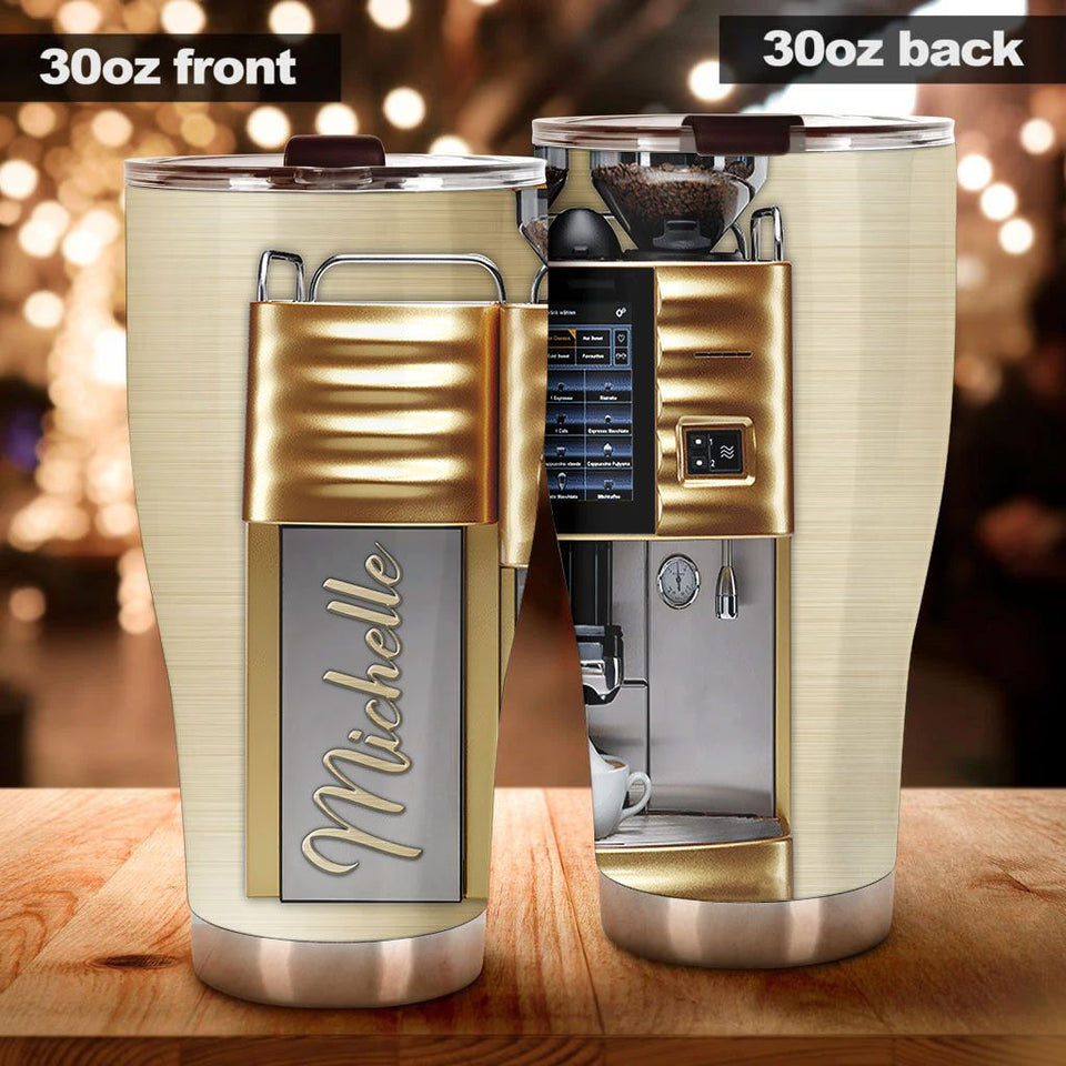 Camellia Personalized 3D Coffee Machine Stainless Steel Tumbler - Customized Double-Walled Insulation Travel Thermal Cup With Lid Gift For Coffee Maker