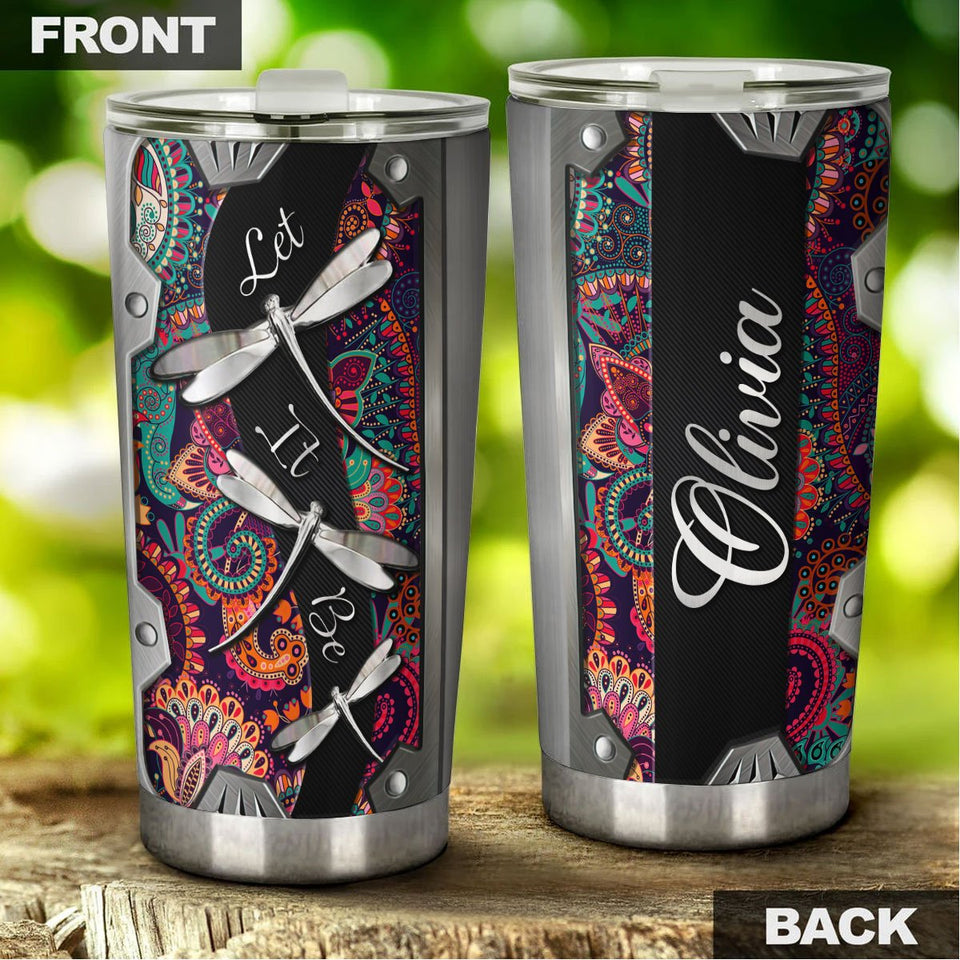 Camellia Personalized Dragonfly Let It Be Stainless Steel Tumbler - Customized Double-Walled Insulation Travel Thermal Cup With Lid Gift For Dragonfly Lover