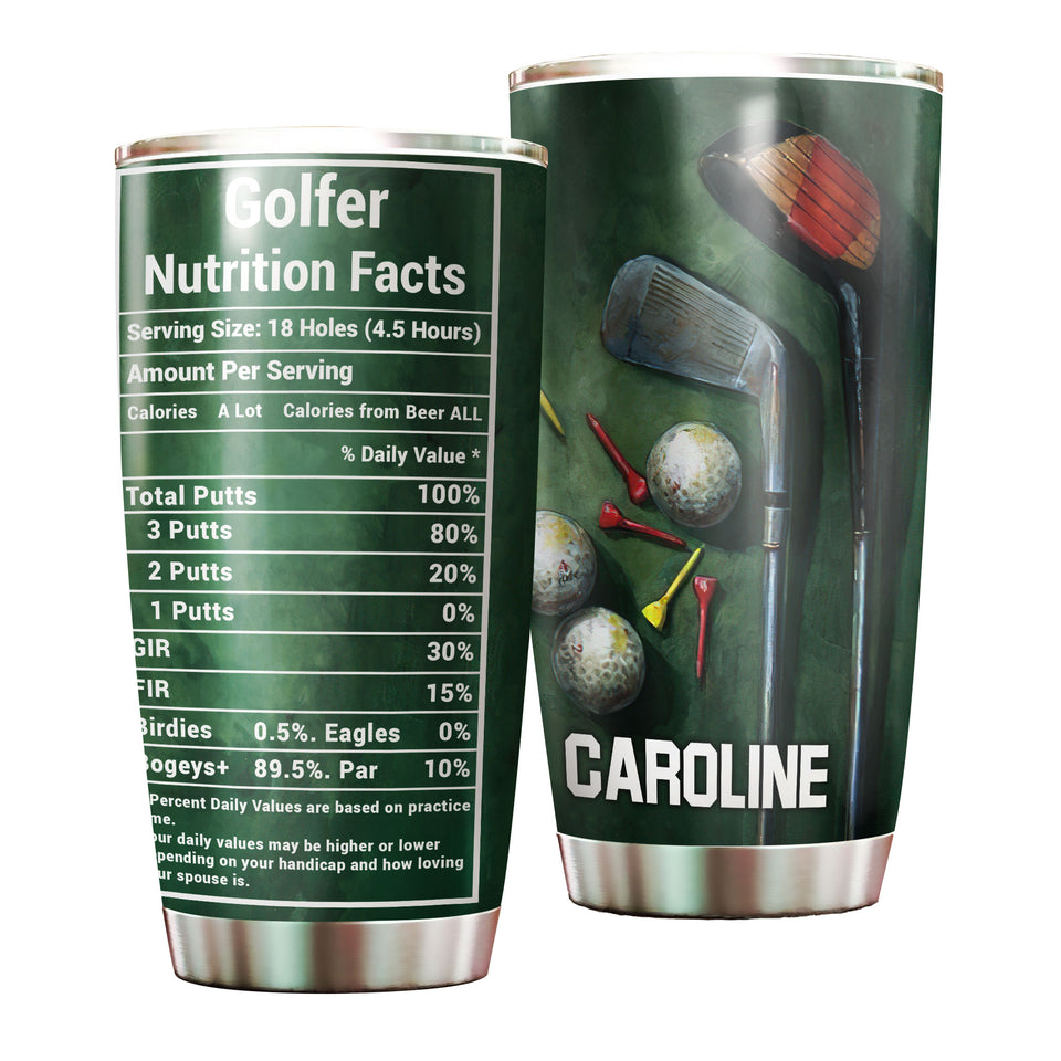 Camellia Personalized Golfer Nutrition Facts Stainless Steel Tumbler-Double-Walled Travel Therma Cup With Lid Gift For Golf Player 01