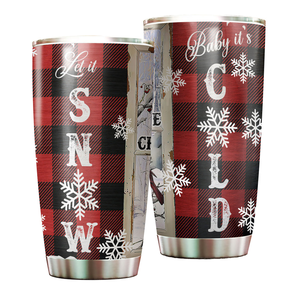 Camellia Personalized Christmas Let It Snow Baby It's Cold Stainless Steel Tumbler - Customized Double-Walled Insulation Travel Thermal Cup With Lid