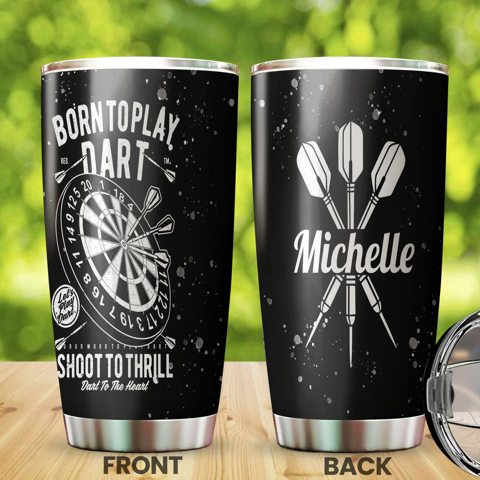 Camellia Personalized Born To Play Darts Black Stainless Steel Tumbler-Double-Walled Insulation Gift For Darts Player