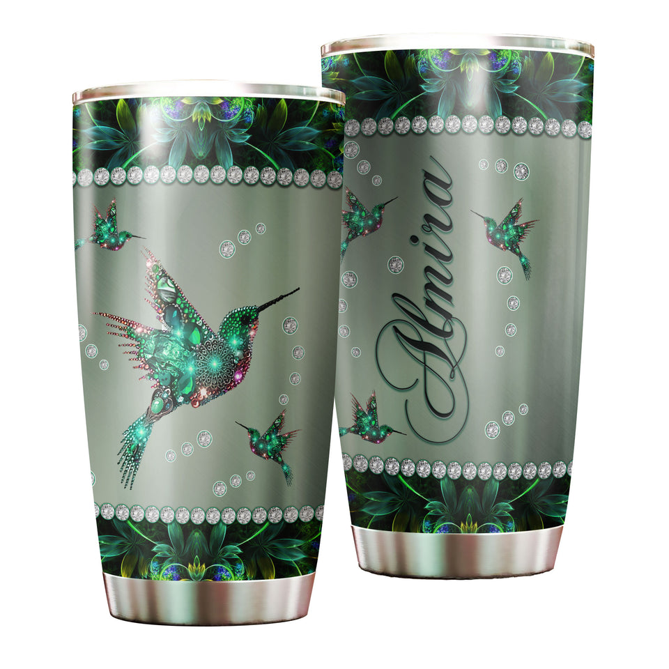 Camellia Personalized Hummingbird Jewerly Style Stainless Steel Tumbler-Double-Walled Insulation Travel Cup With Lid