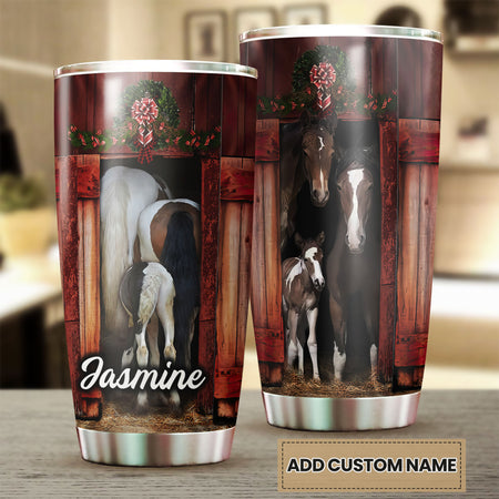 Camellia Personalized Horse Christmas Stainless Steel Tumbler - Double-Walled Insulation Vacumm Flask - Gift For Horse Lovers, Cowgirls, Cowboys, Perfect Christmas, Thanksgiving Gift