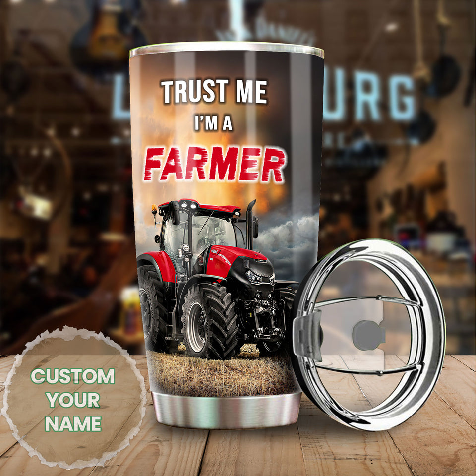 Camellia Personalized Trust Me I Am A Farmer Stainless Steel Tumbler - Customized Double-Walled Insulation Travel Thermal Cup With Lid