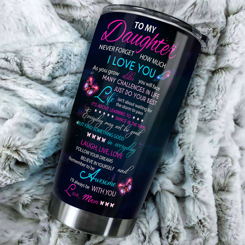 Camellia Personalized Butterfly Quotes From Mom To Daughter Stainless Steel Tumbler - Double-Walled Insulation Vacumm Flask - For Thanksgiving, Memorial Day, Daughter Gift