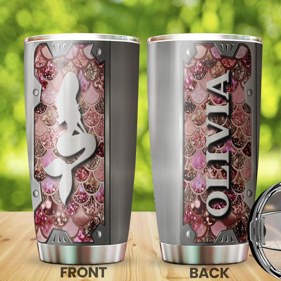 Camellia Personalized Mermaid Mental Style Stainless Steel Tumbler-Double-Walled Insulation Travel Cup With Lid