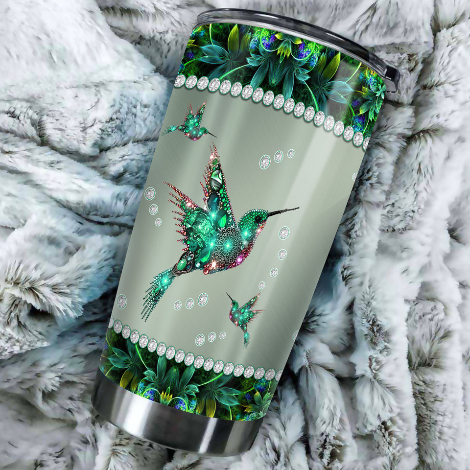 Camellia Personalized Hummingbird Jewerly Style Stainless Steel Tumbler-Double-Walled Insulation Travel Cup With Lid