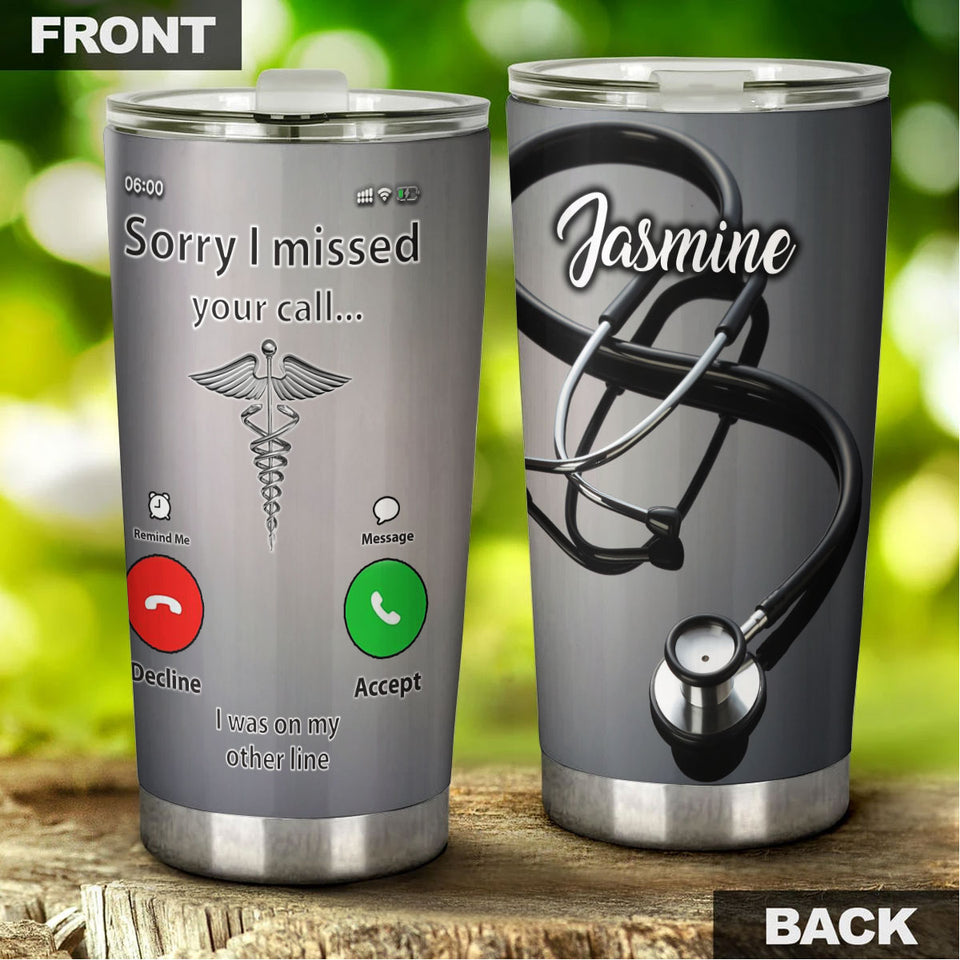 Camellia Personalized Nurse Calling Stainless Steel Tumbler - Double-Walled Insulation Vacumm Flask - Gift For Nurse, Christmas Gift, International Nurses Day