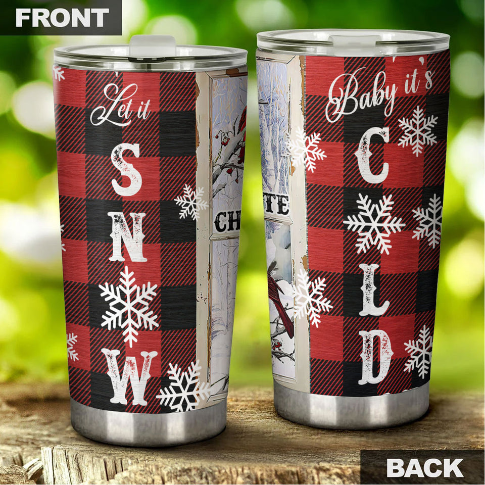 Camellia Personalized Christmas Let It Snow Baby It's Cold Stainless Steel Tumbler - Customized Double-Walled Insulation Travel Thermal Cup With Lid
