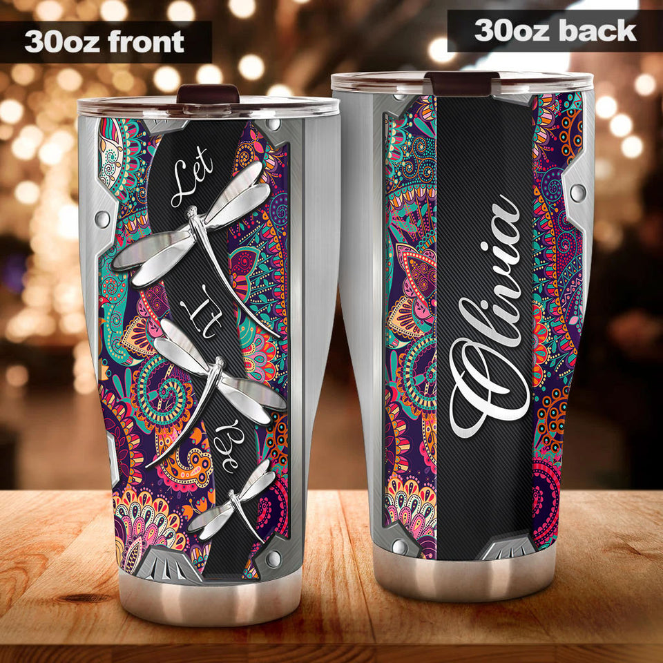 Camellia Personalized Dragonfly Let It Be Stainless Steel Tumbler - Customized Double-Walled Insulation Travel Thermal Cup With Lid Gift For Dragonfly Lover