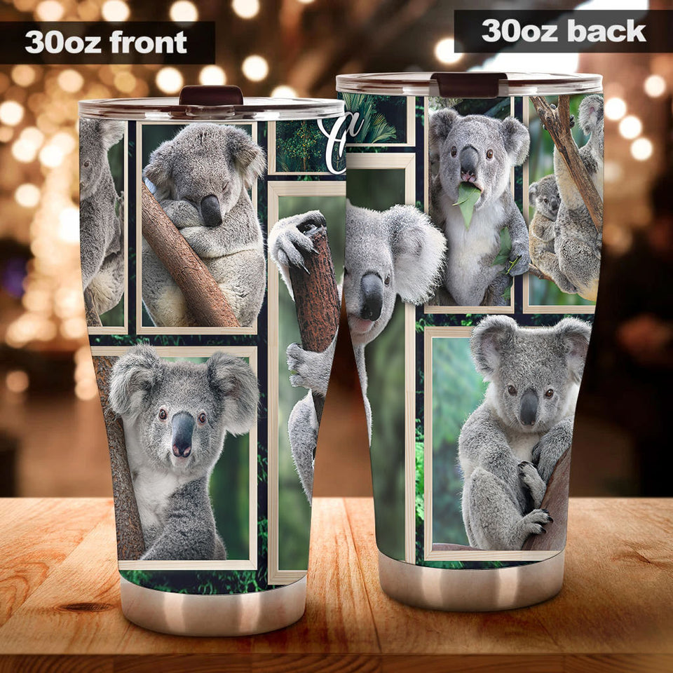 Camellia Personalized Cute Koala In Frame Stainless Steel Tumbler-Double-Walled Insulation Cup With Lid Gift For Animal Lover Koala Lover 01