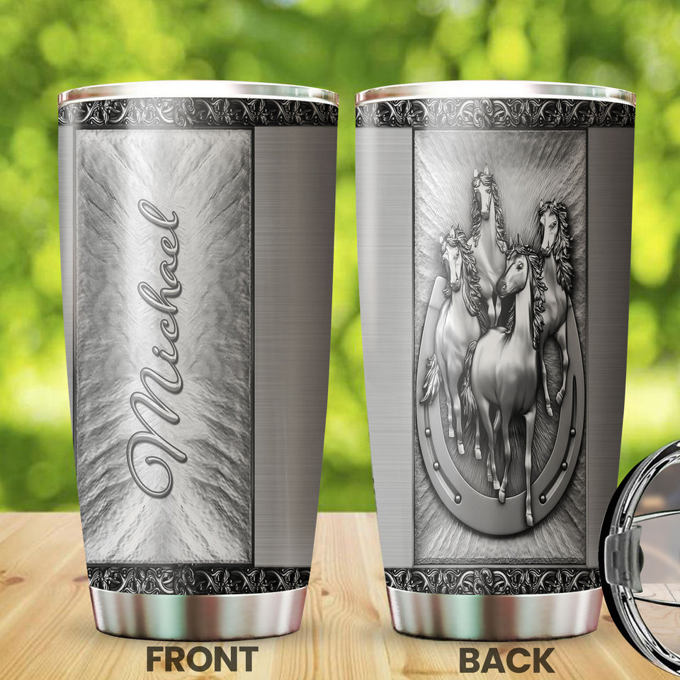 Camellia Personalized Horse Silver Style Stainless Steel Tumbler - Double-Walled Insulation Vacumm Flask - Gift For Horse Lovers, Cowgirls, Cowboys, Perfect Christmas, Thanksgiving Gift 02