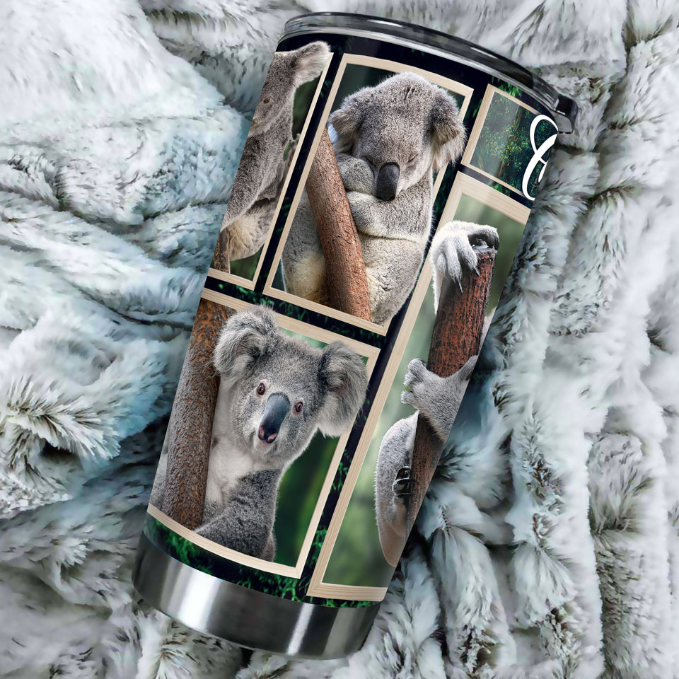 Camellia Personalized Cute Koala In Frame Stainless Steel Tumbler-Double-Walled Insulation Cup With Lid Gift For Animal Lover Koala Lover 01