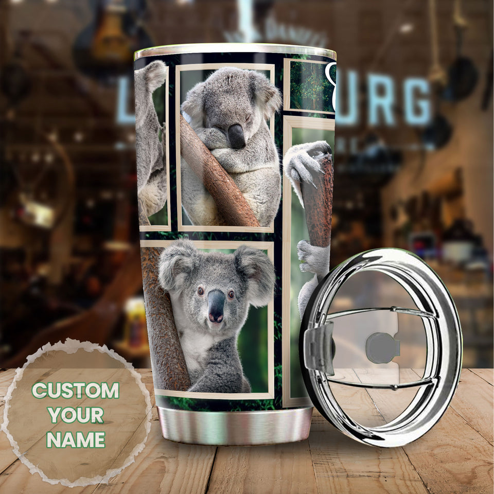 Camellia Personalized Cute Koala In Frame Stainless Steel Tumbler-Double-Walled Insulation Cup With Lid Gift For Animal Lover Koala Lover 01