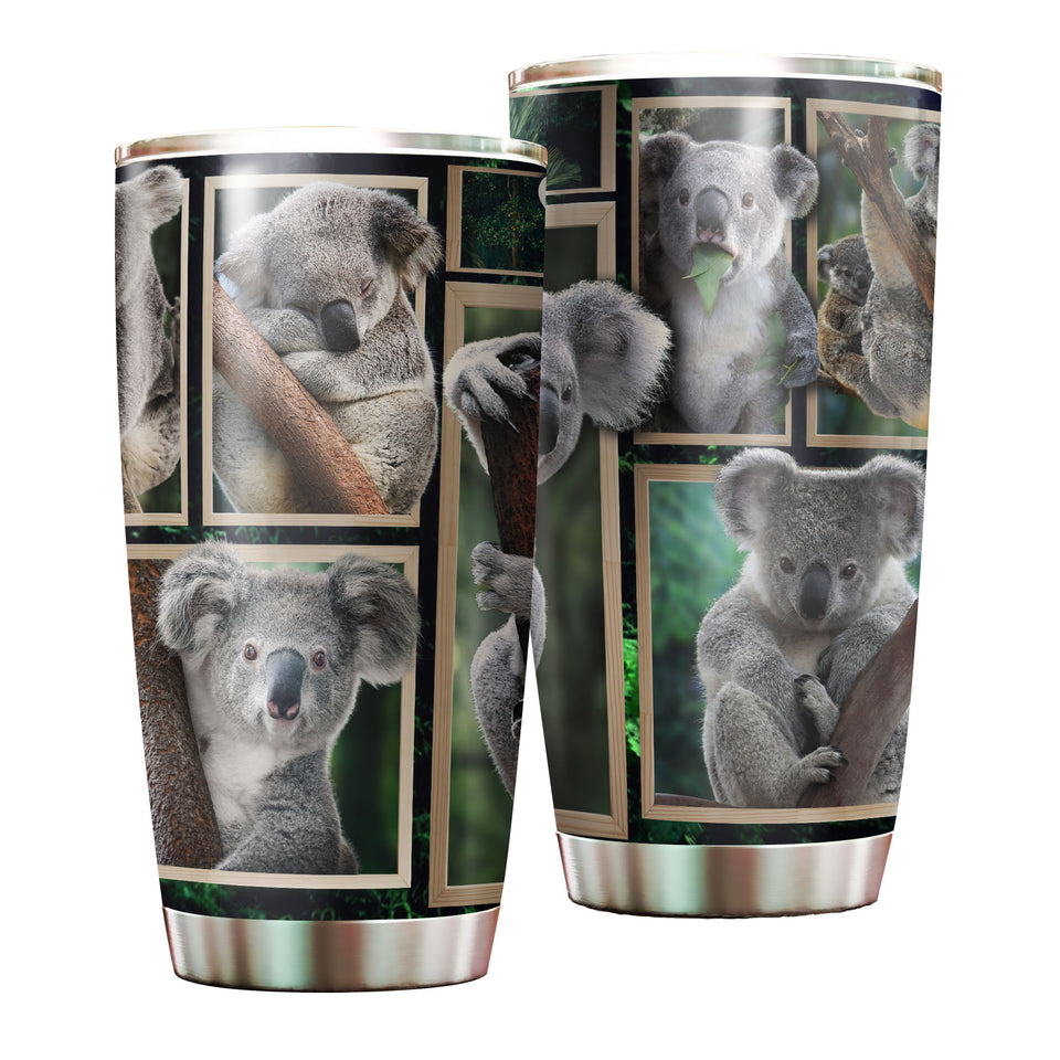 Camellia Personalized Cute Koala In Frame Stainless Steel Tumbler-Double-Walled Insulation Cup With Lid Gift For Animal Lover Koala Lover 01