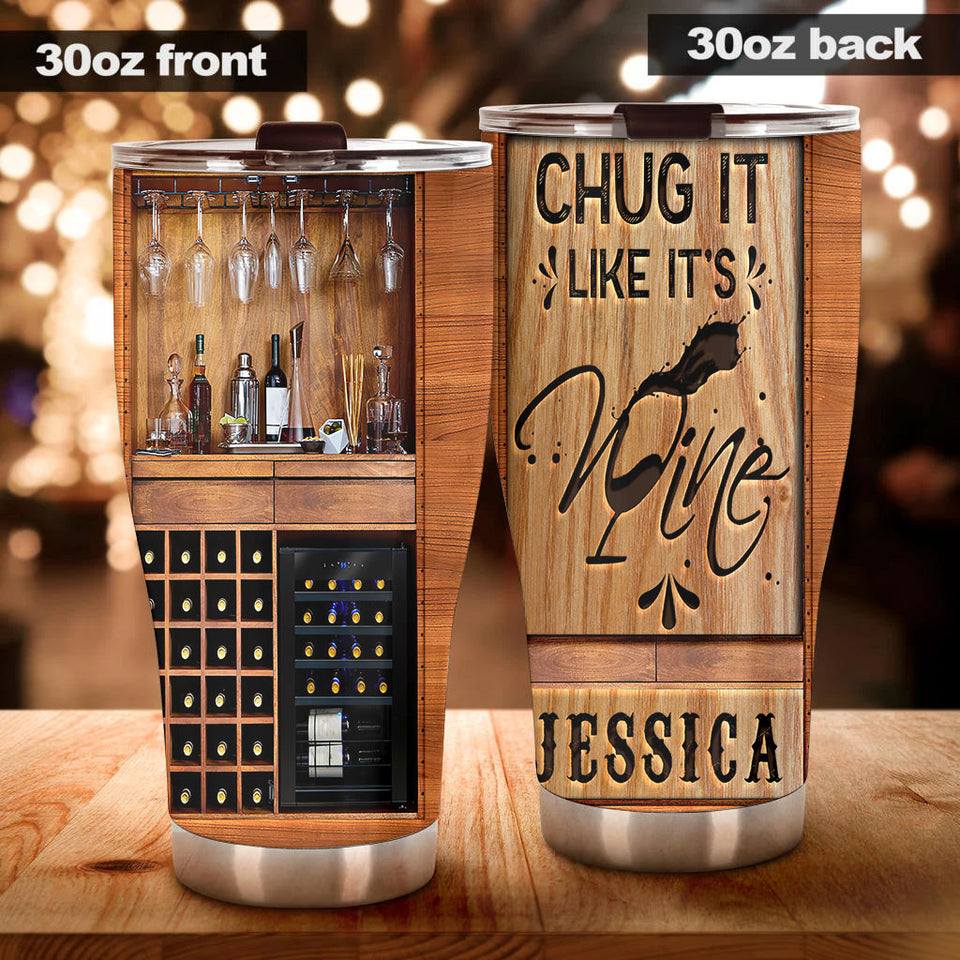 Camellia Persionalized 3D Wine Bar Stainless Steel Tumbler - Customized Double - Walled Insulation Travel Thermal Cup With Lid Gift For Wine Lover Bartender