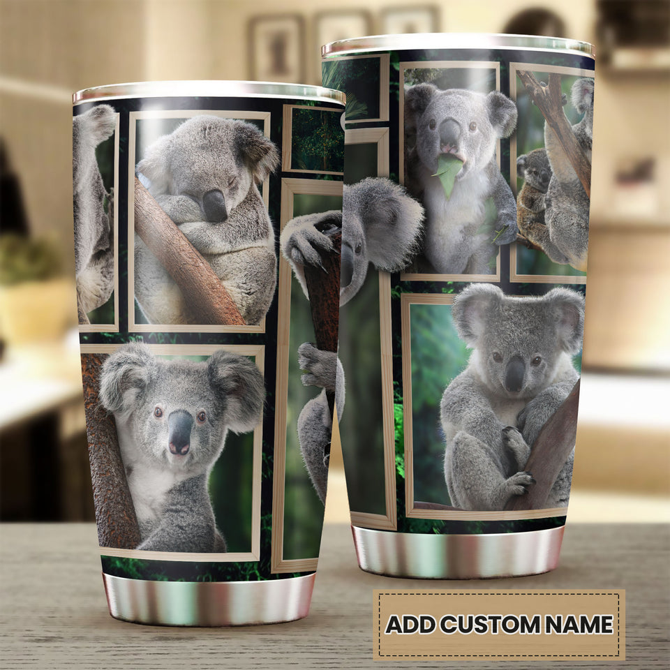 Camellia Personalized Cute Koala In Frame Stainless Steel Tumbler-Double-Walled Insulation Cup With Lid Gift For Animal Lover Koala Lover 01