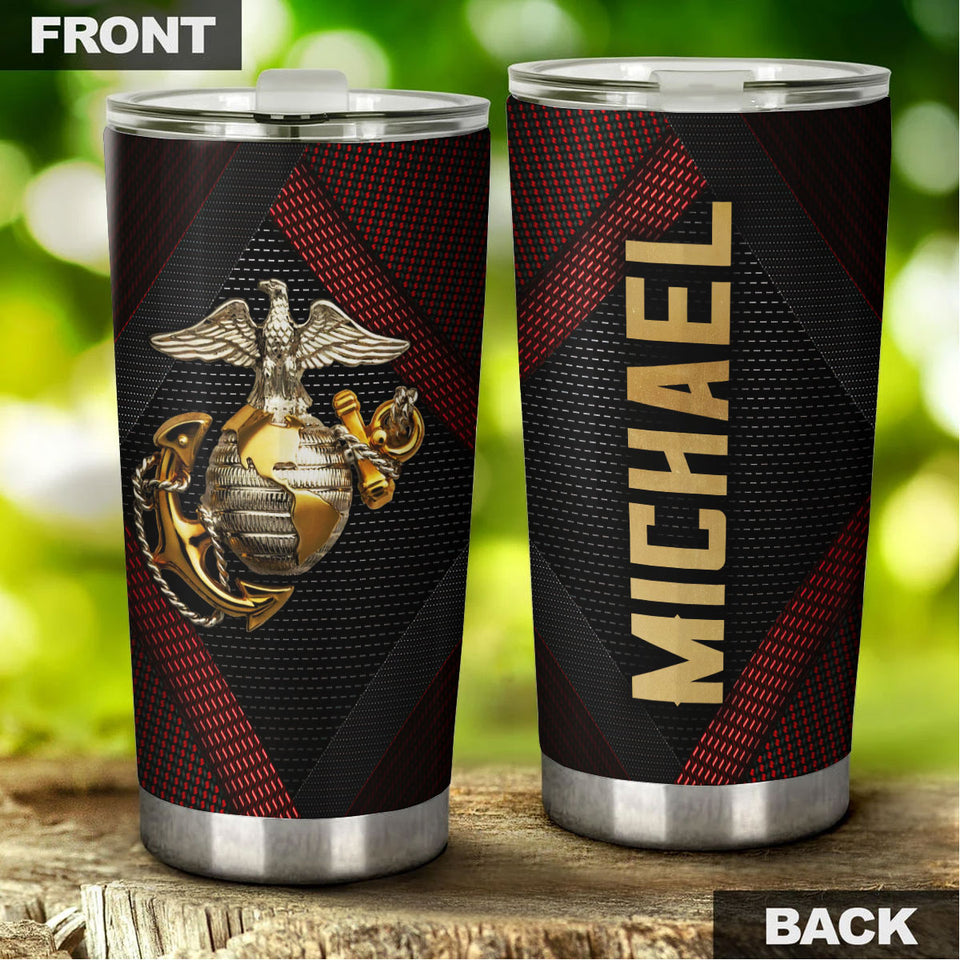 Camellia Personalized Marine Corps Mental Style Stainless Steel Tumbler-Sweat-Proof Double Wall Travel Cup With Lid