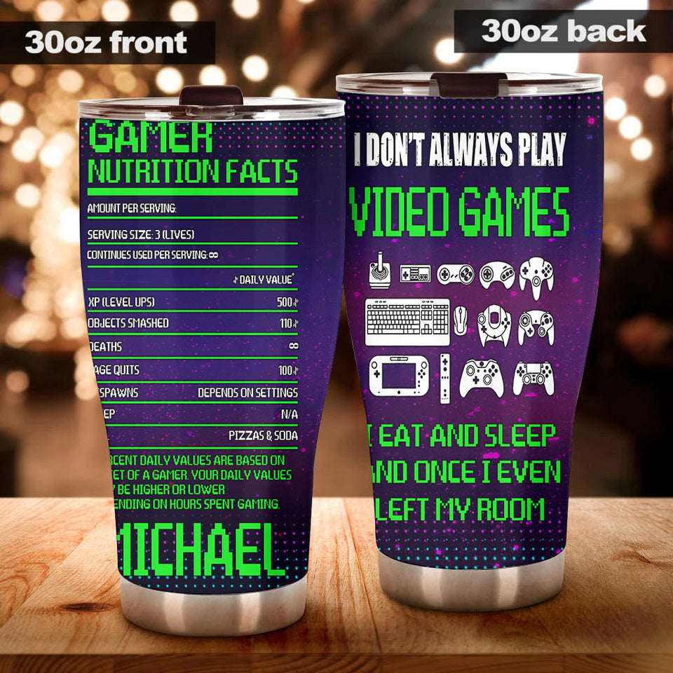 Camellia Personalized Gamer Nutrition Facts  Stainless Steel Tumbler-Thermal Flask Travel Therma Cup With Lid Gift For Gamer 01