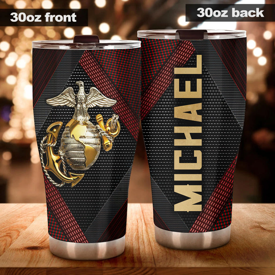 Camellia Personalized Marine Corps Mental Style Stainless Steel Tumbler-Sweat-Proof Double Wall Travel Cup With Lid