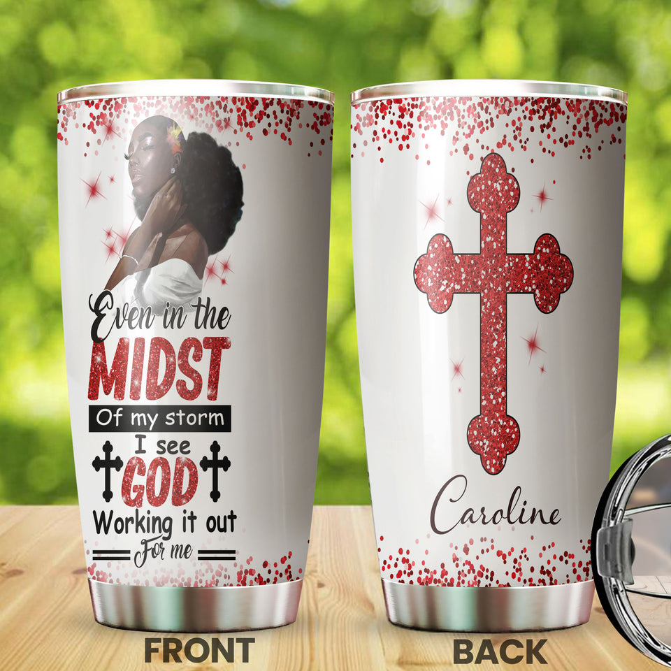 Camellia Personalized Black Women Stainless Steel Tumbler - Double-Walled Insulation Vacumm Flask - Gift For Black Queen, International Women's Day, Hippie Girls 02