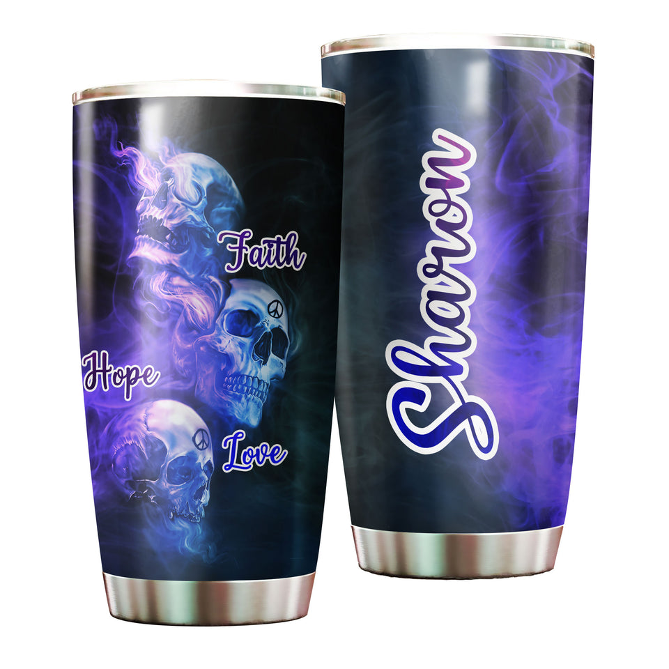 Camellia Personalized Skull Faith Hope Love  Stainless Steel Tumbler-Double-Walled Travel Therma Cup With Lid