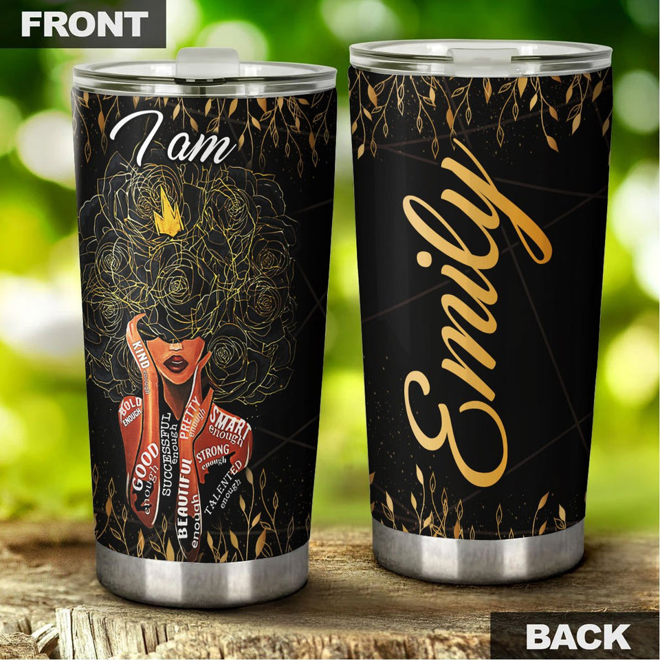 Camellia Personalized Black Women Stainless Steel Tumbler - Double-Walled Insulation Vacumm Flask - Gift For Black Queen, International Women's Day, Hippie Girls 16