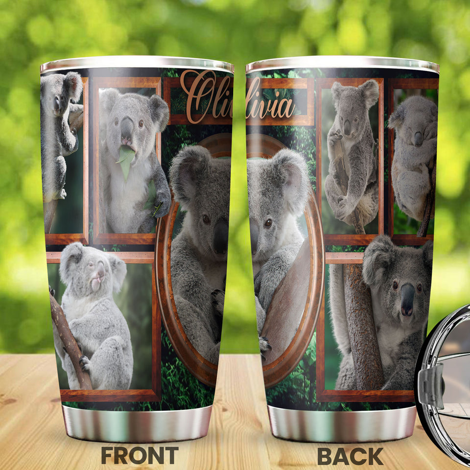 Camellia Personalized Cute Koala In Frame Stainless Steel Tumbler-Double-Walled Insulation Cup With Lid Gift For Animal Lover Koala Lover 02