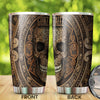 Camellia Personalized Aztec Skull Brone Style Stainless Steel Tumbler - Double-Walled Insulation Vacumm Flask - Gift For Halloween, Spooky Season