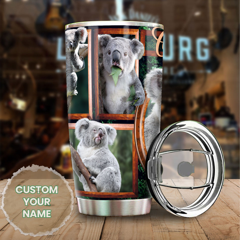 Camellia Personalized Cute Koala In Frame Stainless Steel Tumbler-Double-Walled Insulation Cup With Lid Gift For Animal Lover Koala Lover 02