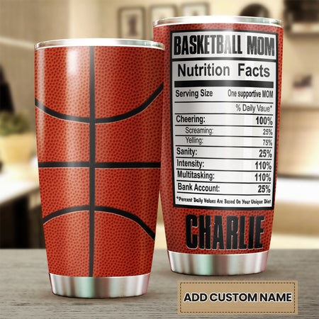 Camellia Persionalized Basketball Mom Nutrition Facts Stainless Steel Tumbler - Customized Double - Walled Insulation Travel Thermal Cup With Lid Gift For Basketball Player