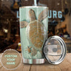 Camellia Personalized Turtle Mom And Baby Ceramic Style Stainless Steel Tumbler- Wall Insulated Cup With Lid Travel Mug
