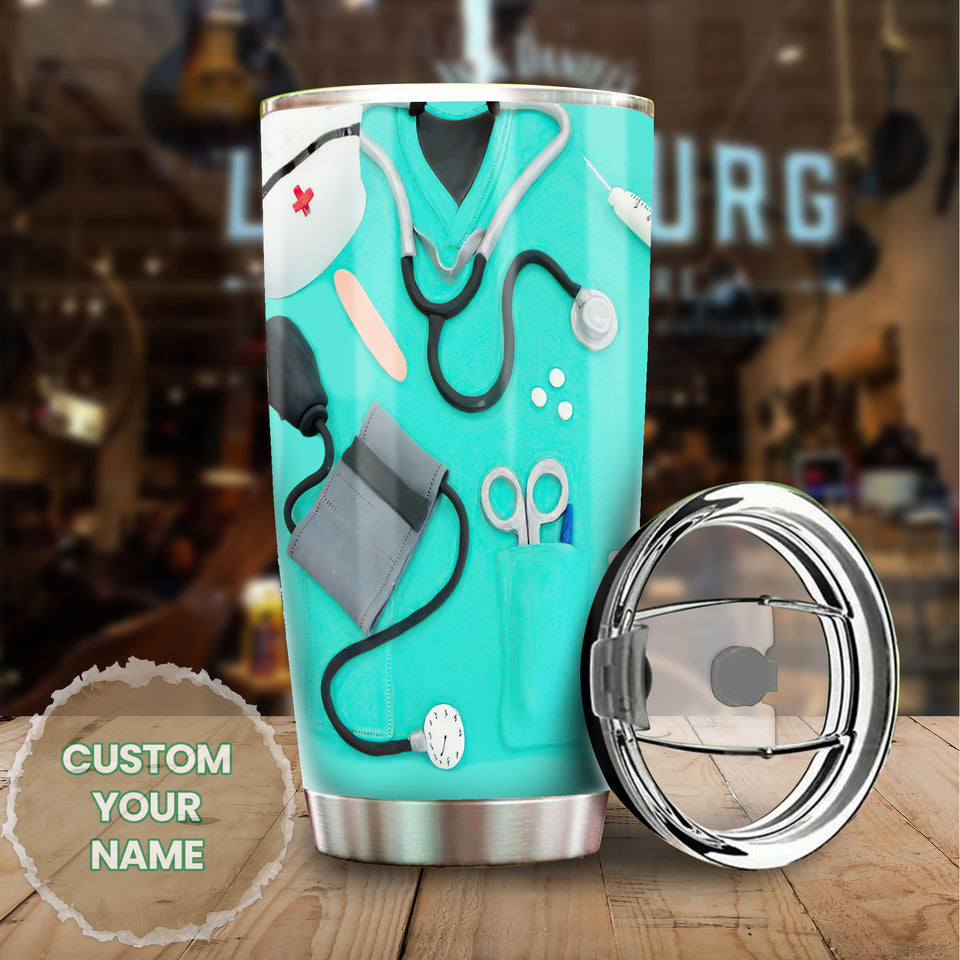 Camellia Personalized Nurse This Per Hero Wears Scrubs Stainless Steel Tumbler - Double-Walled Insulation Vacumm Flask - Gift For Nurse, Christmas Gift, International Nurses Day