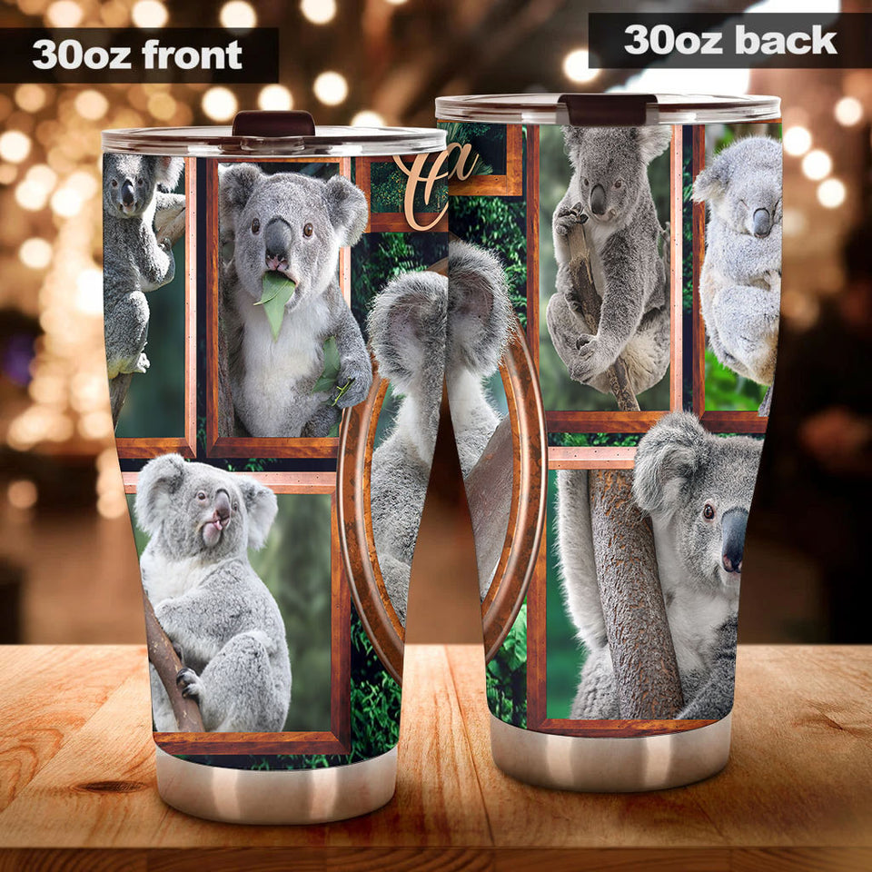 Camellia Personalized Cute Koala In Frame Stainless Steel Tumbler-Double-Walled Insulation Cup With Lid Gift For Animal Lover Koala Lover 02