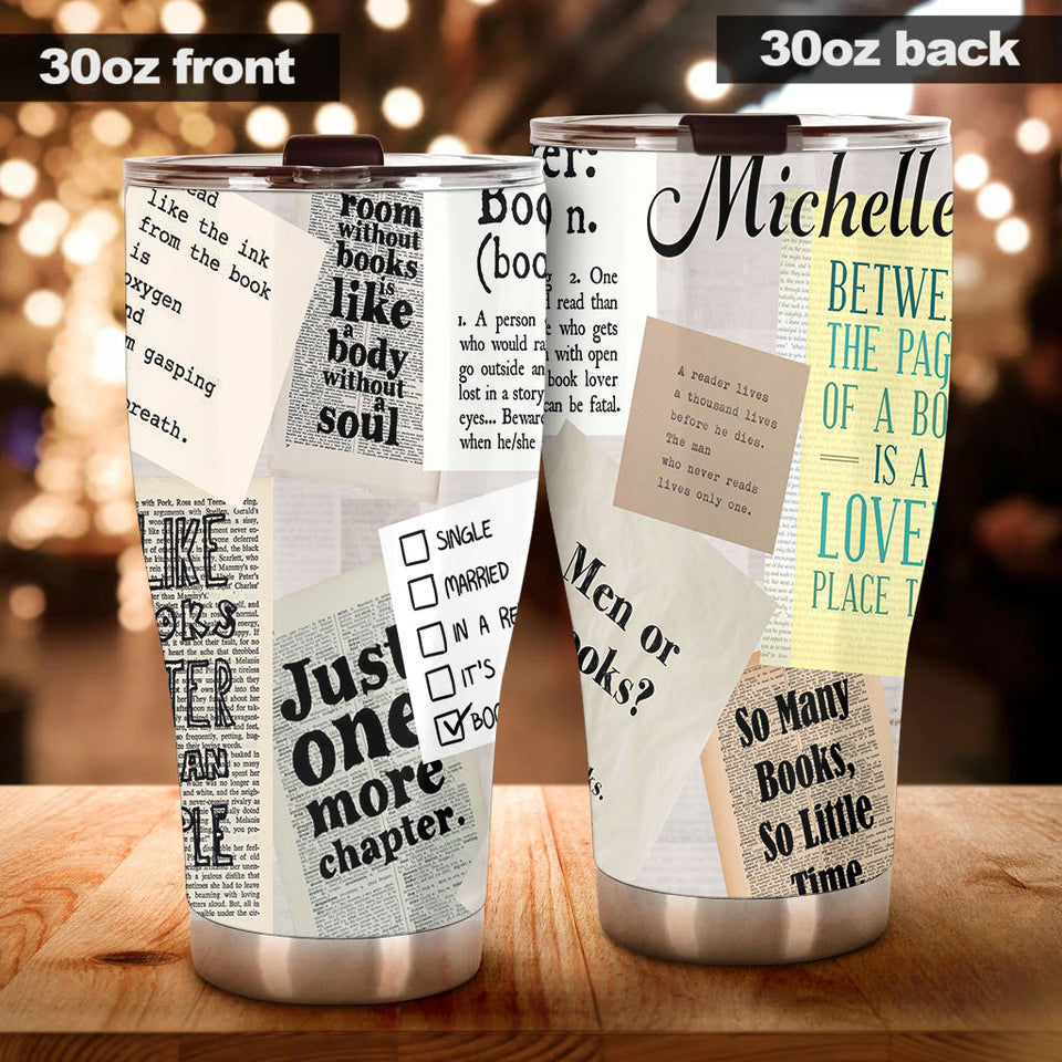 Camellia Personalized Just One More Chapter Stainless Steel Tumbler - Double-Walled Insulation Vacumm Flask - Gift For Book Lovers, Nerd, International Book Day