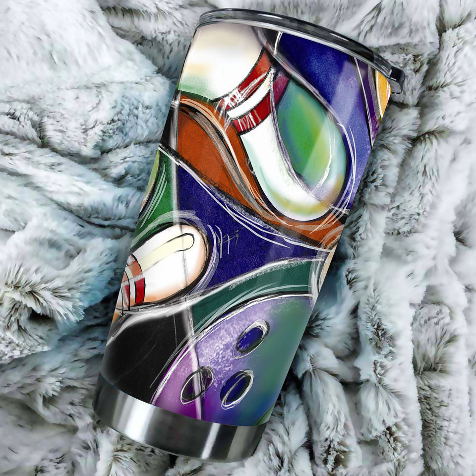 Camellia Personalized Bowling Painting Stainless Steel Tumbler - Double-Walled Insulation Vacumm Flask - Gift For Bowling Lovers, National Bowling Day 8th August