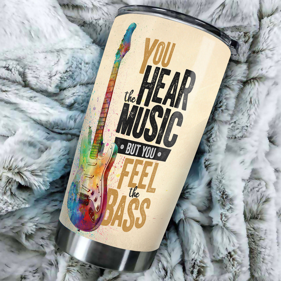 Camellia Personalized 3D Guitar You Hear The Music But You Feel The Bass Stainless Steel Tumbler - Customized Double-Walled Insulation Travel Thermal Cup With Lid Gift For Guitarist