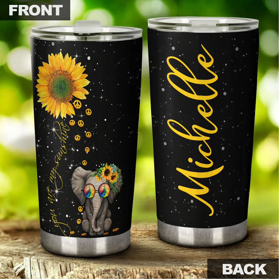 Camellia Personalized Cute Elephant And Sunflower Stainless Steel Tumbler-Double-Walled Insulated Cup With Lid Travel Mug