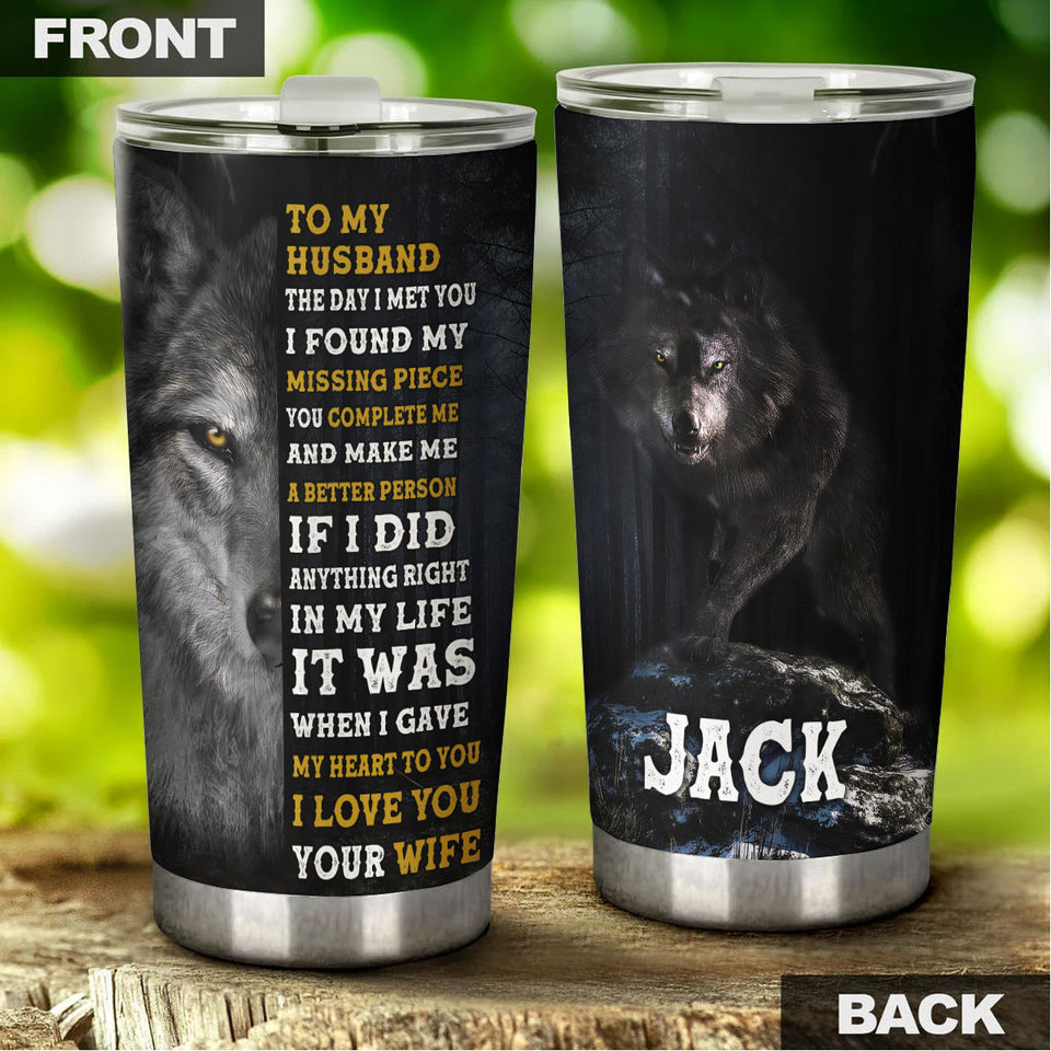 Camellia Persionalized 3D Wolf To My Husband I Love You Your Wife Stainless Steel Tumbler - Customized Double - Walled Insulation Travel Thermal Cup With Lid Gift For Husband