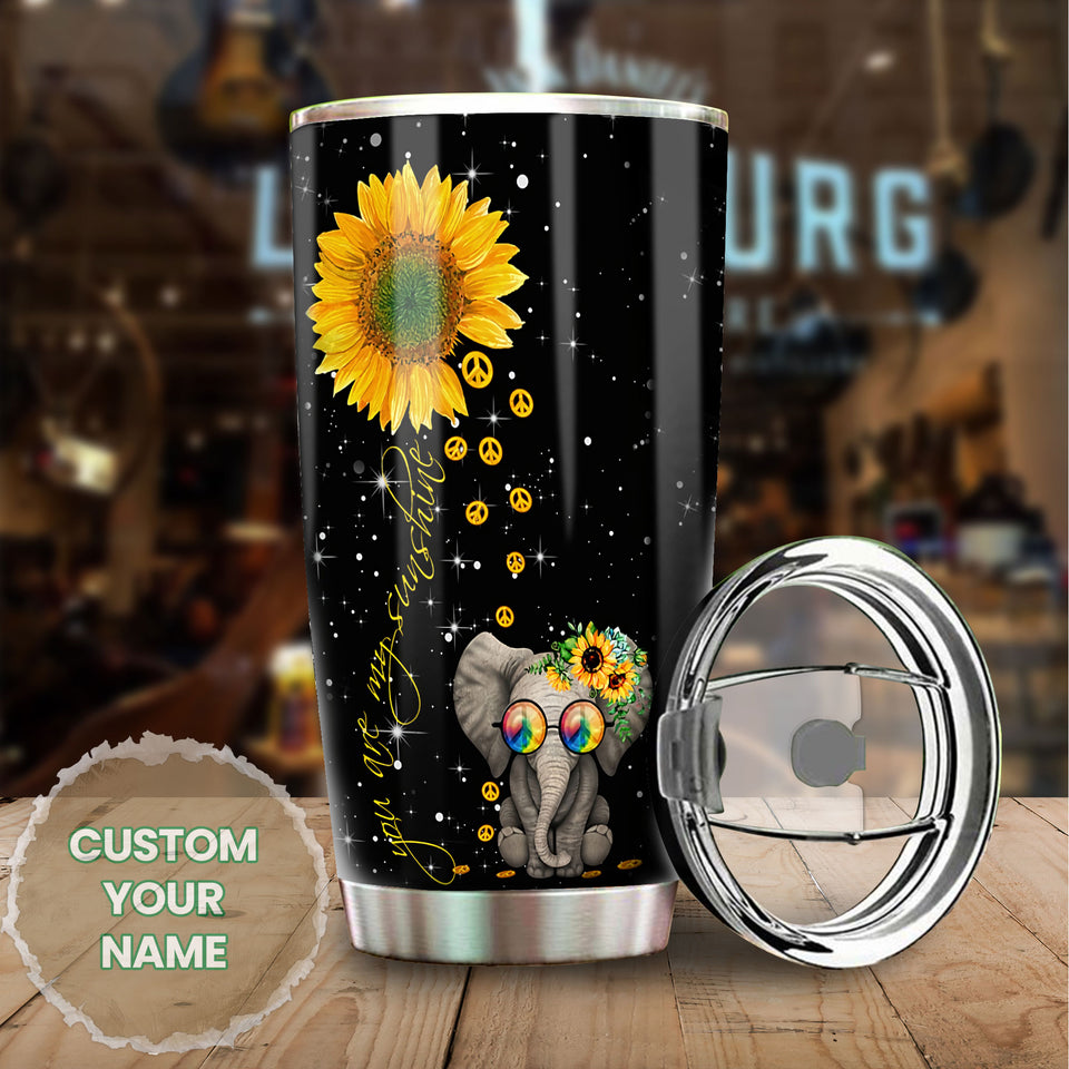 Camellia Personalized Cute Elephant And Sunflower Stainless Steel Tumbler-Double-Walled Insulated Cup With Lid Travel Mug