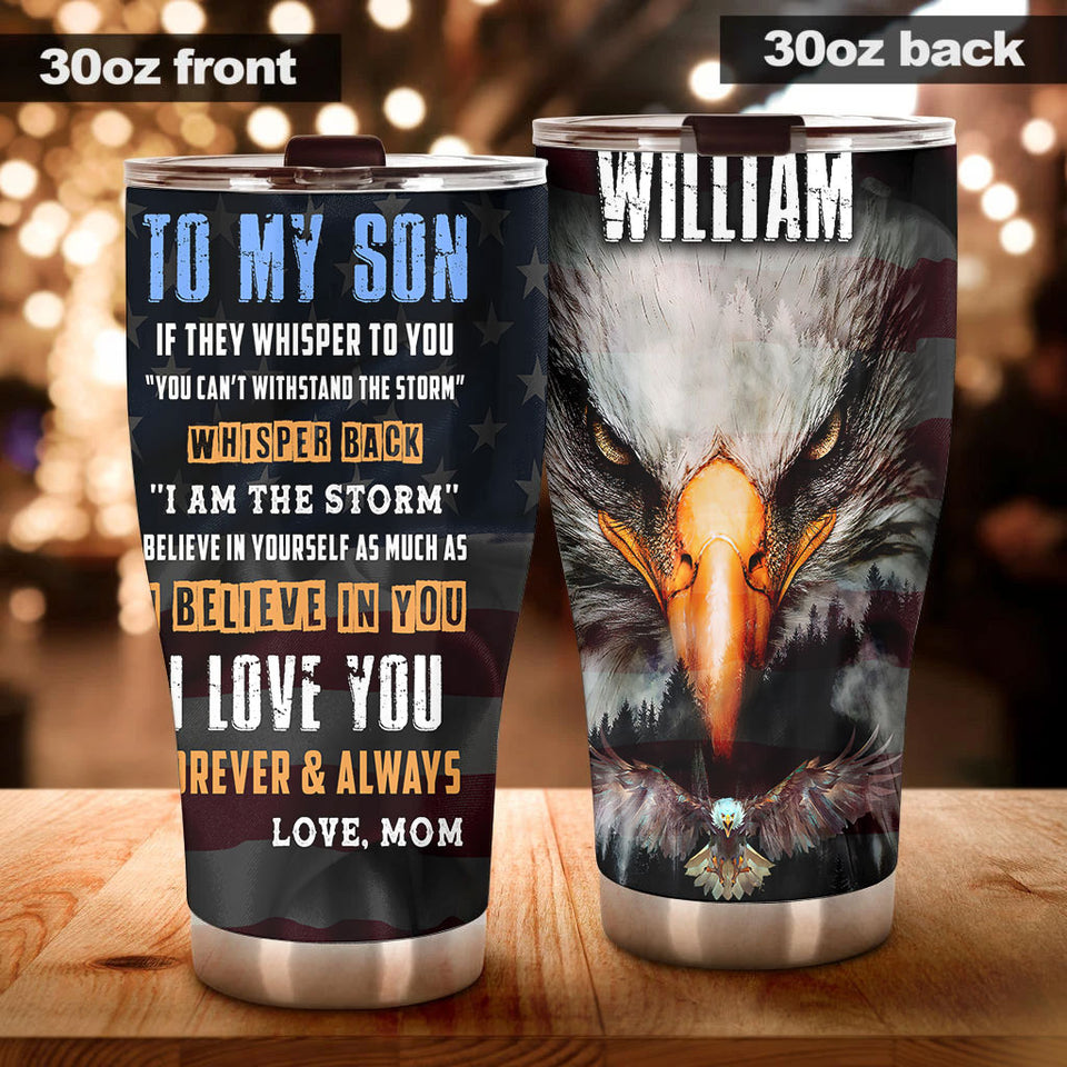 Camellia Personalized 3D Eagle To My Son I Love You Forever And Always Stainless Steel Tumbler - Customized Double-Walled Insulation Travel Thermal Cup With Lid