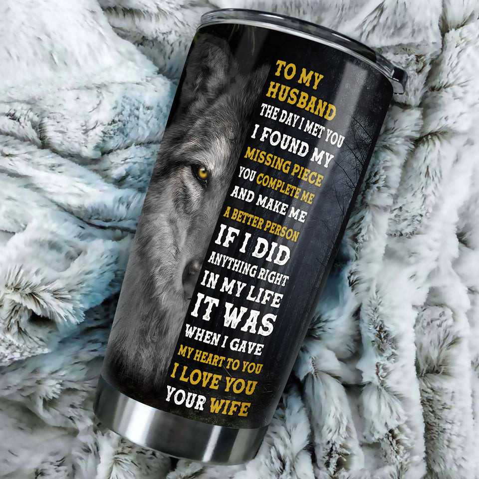 Camellia Persionalized 3D Wolf To My Husband I Love You Your Wife Stainless Steel Tumbler - Customized Double - Walled Insulation Travel Thermal Cup With Lid Gift For Husband