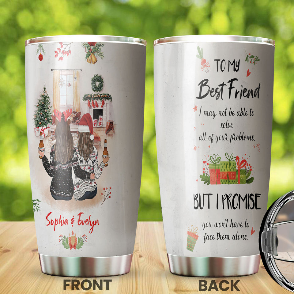 Camellia Personalized Best Friend In Christmas Stainless Steel Tumbler - Double-Walled Insulation Vacumm Flask - Gift For Christmas, Thanksgiving