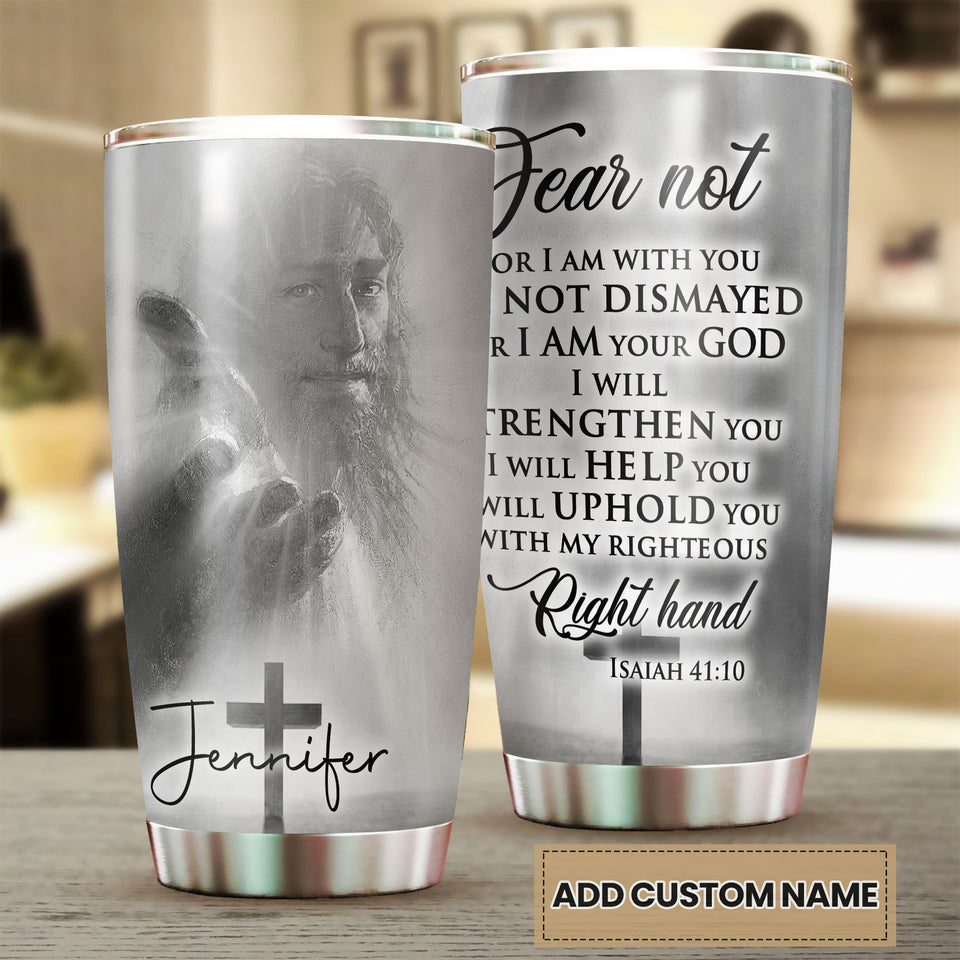 Camellia Personalized Faith Jesus Right Hand Steel Tumbler- Wall Insulated Cup With Lid Travel Mug 02