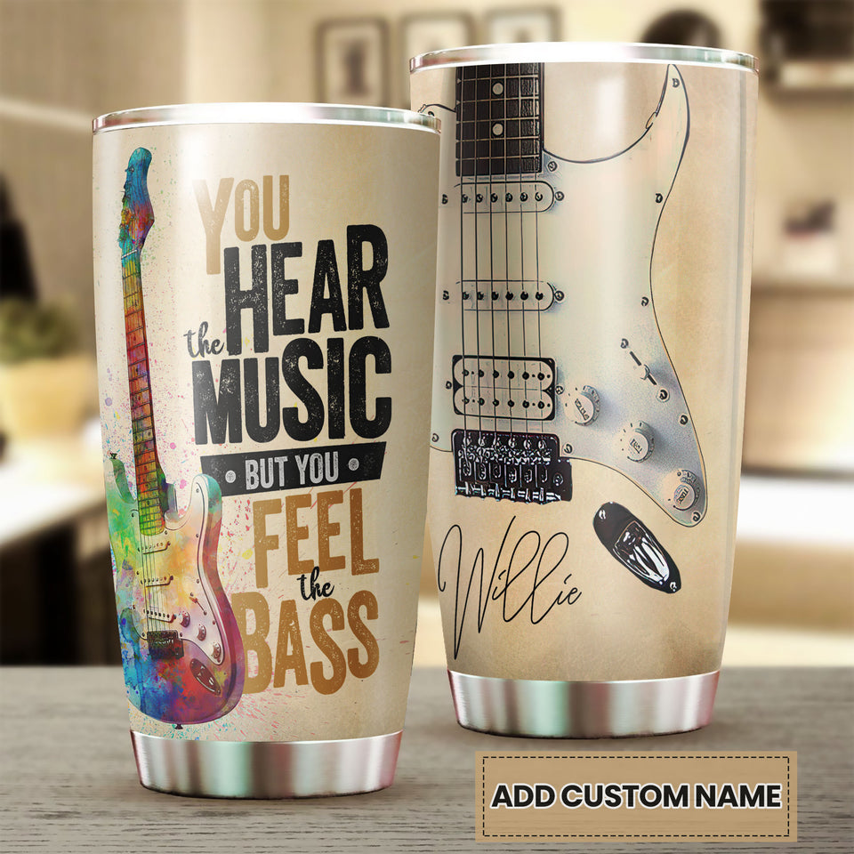 Camellia Personalized 3D Guitar You Hear The Music But You Feel The Bass Stainless Steel Tumbler - Customized Double-Walled Insulation Travel Thermal Cup With Lid Gift For Guitarist