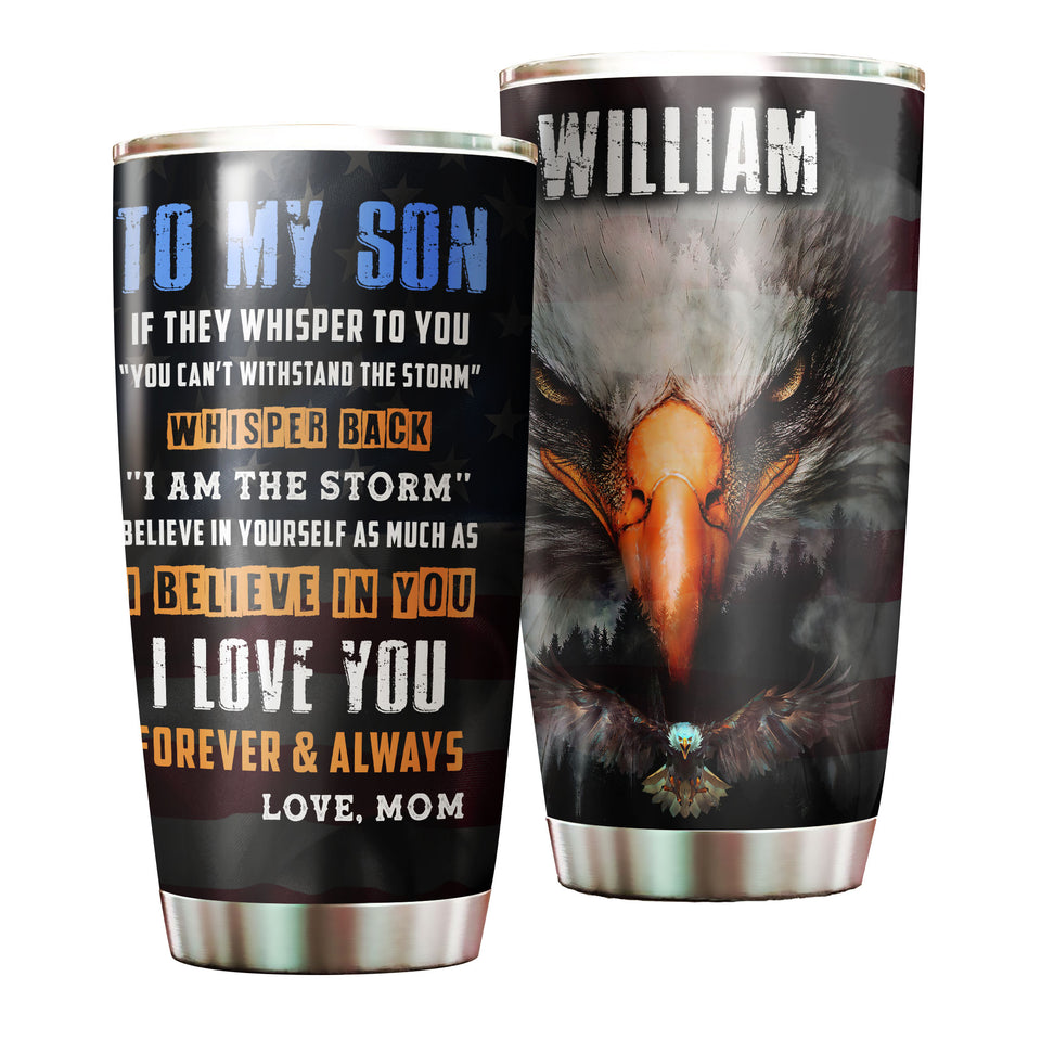 Camellia Personalized 3D Eagle To My Son I Love You Forever And Always Stainless Steel Tumbler - Customized Double-Walled Insulation Travel Thermal Cup With Lid